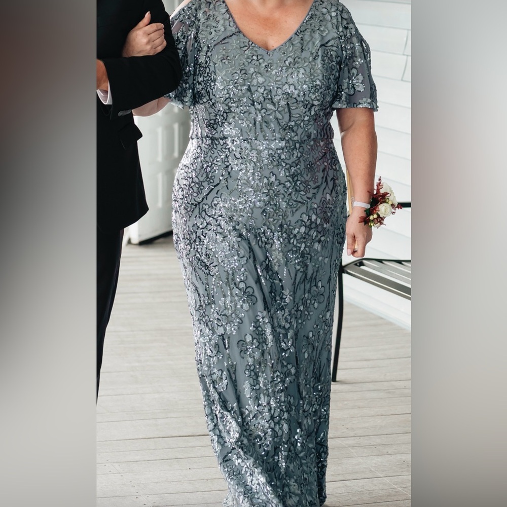 Alex Evenings Light Blue Floral Sequin Gown